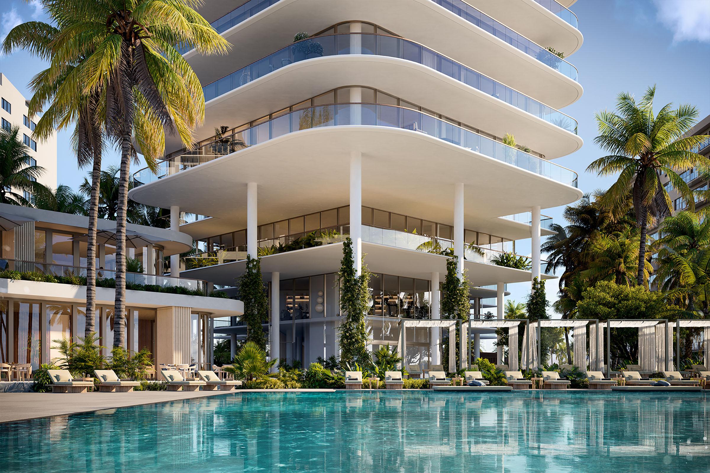 Rendering of Perigon Miami Beach Pool and Cabanas